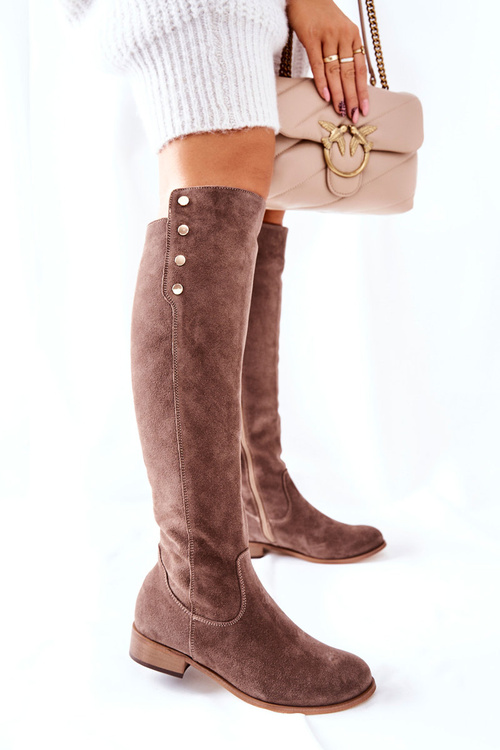 Semišové Kozačky Lewski 2840 Hnědé