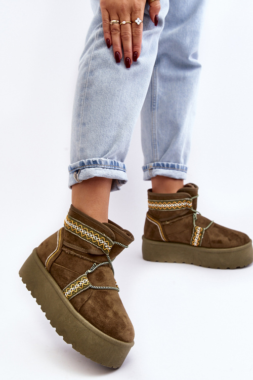 Dámské sněhové boty na tlusté podrážce se šněrováním, zelené Milson