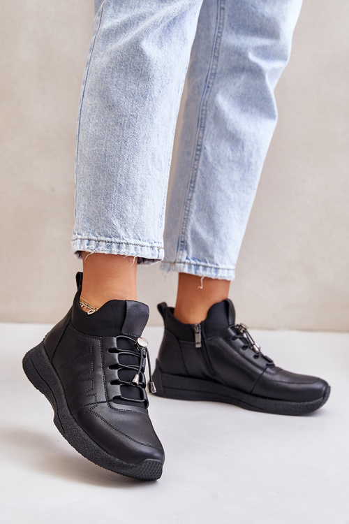 Zateplené Sportovní Kožené Boty Na Zip Černé Artiker 55C0041