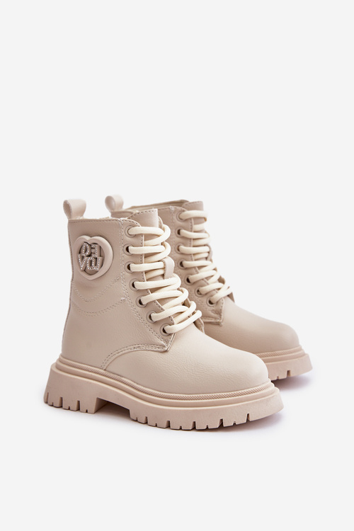 Dievčenské čižmy zateplené kožušinou na zips béžové Evaliraea