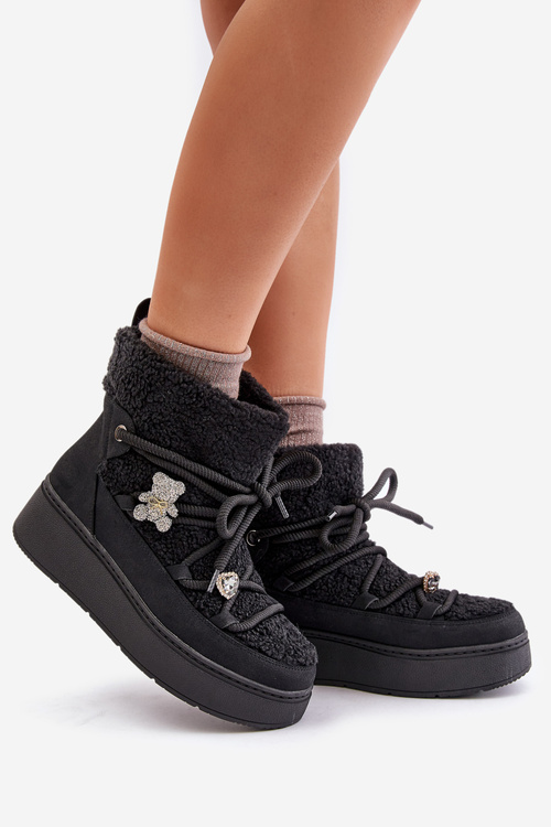 Dámské Sněhule S Připínáky A Beránkem Černé Almatiza