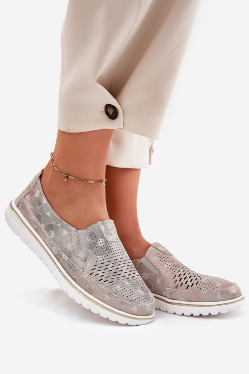 Semišové topánky s nízkym béžovým a zlatom Inez