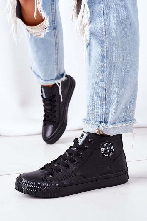 Dámska kožená koža veľká hviezda GG274015 Čierne tenisky