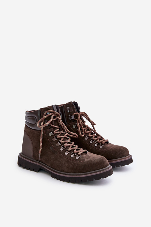 Semišové Zateplené Boty Trapery Pánské Big Star OO174644 Hnědé
