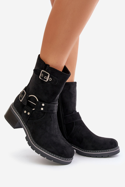 Dámske Čižmy S Nízkych Opätkom A Prackami Čierne Zudra