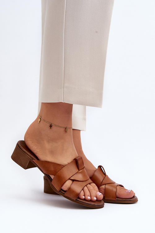 Zazoo 40236 Kožené Dámske Šľapky Na Nízkom Podpätku Hnedé