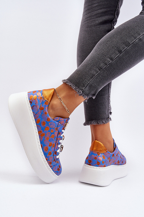 Kožená Športová Obuv Na Platforme Maciejka 06191-06 Modrá