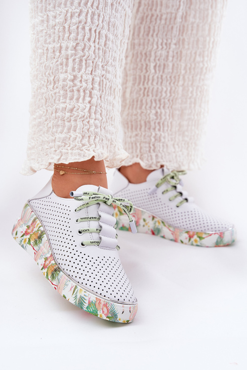 Kožené Poltopánky Na Klíne S Vzorom Artiker 54C1807 Bielo-Zelené