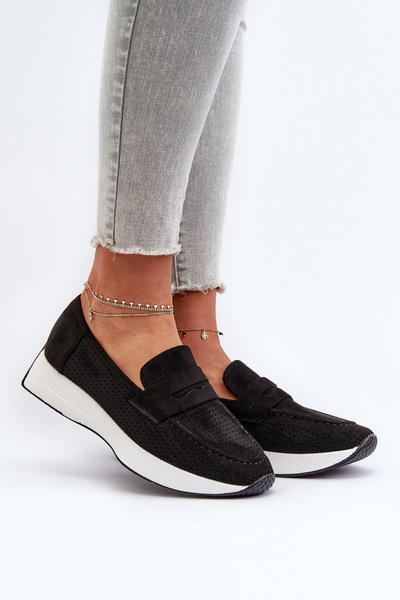 Dámske mokasíny na platforme z čiernej eko-zamše Inesqua