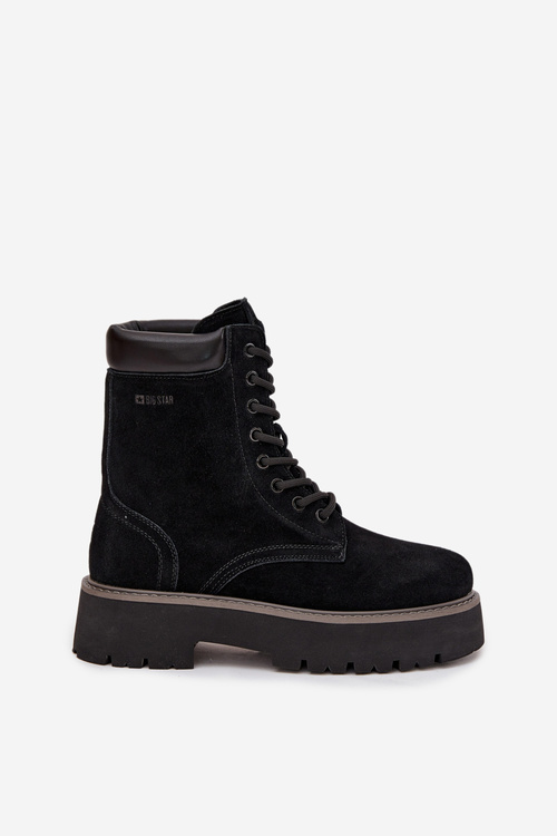 Semišové dámske pracovné čižmy na šnúrky Big Star SS274791 Čierne