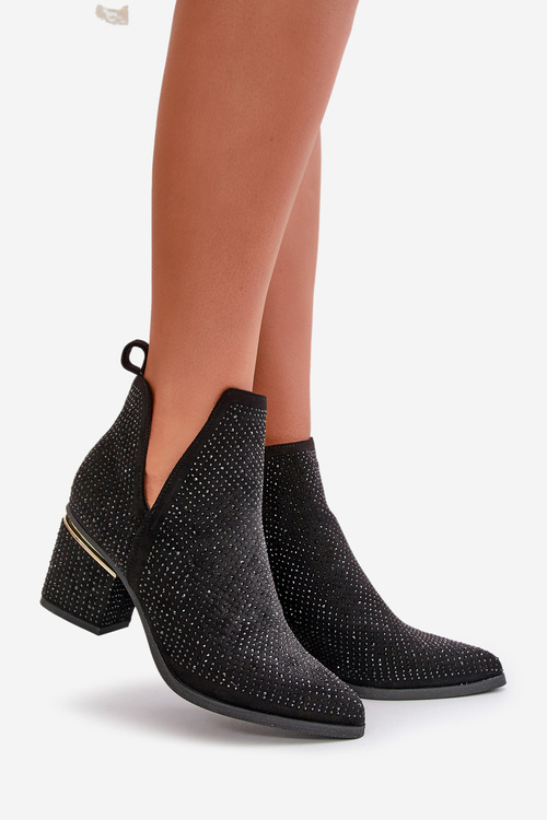 Ozdobené Dámske Čižmy Na Opätku S Špicatými Nosmi Čierne Fararia