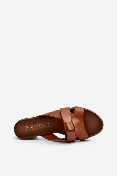 Zazoo 40236 Kožené Dámske Šľapky Na Nízkom Podpätku Hnedé