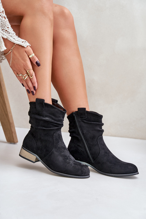 Zateplené Čižmy S Riasením Na Nízkom Opätku Čierne Elletinnia