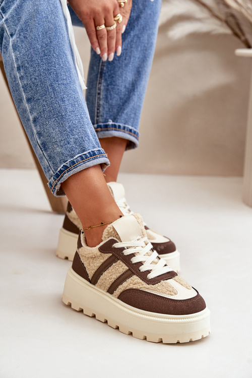 Zateplené dámské sneakersy na platformě s kožichem hnědé Daivlene