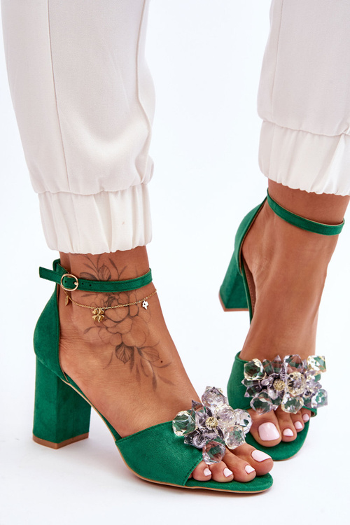 Elegantní sandály na vysokém podpatku s krystaly Zelená Cameron