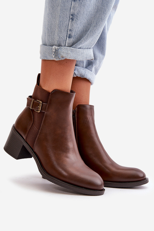 Dámské zateplené boty na podpatku s přezkou hnědé Nevillira