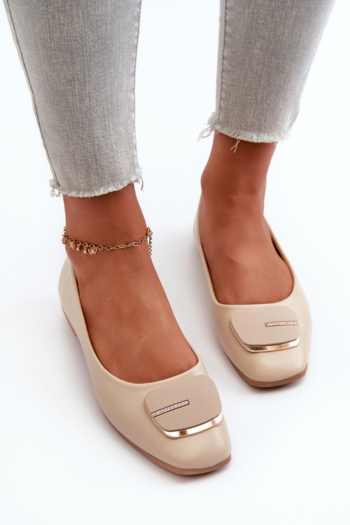 Dámské baleríny ze syntetické kůže s ozdobou Beige Edoslli