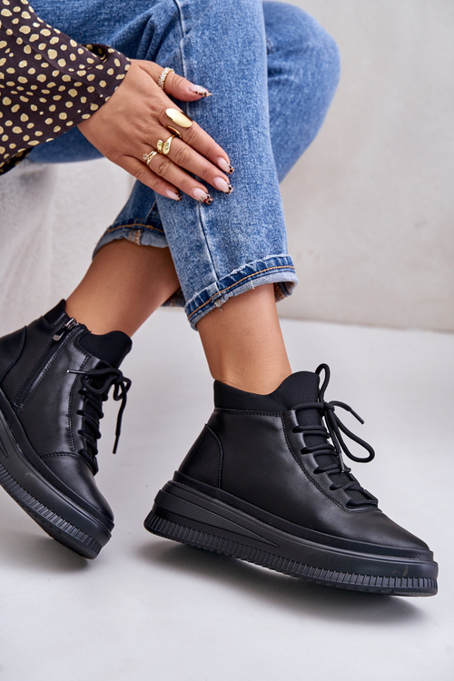 Lehké Kožené Sportovní Boty Na Platformě Artiker 55C1041 Černé