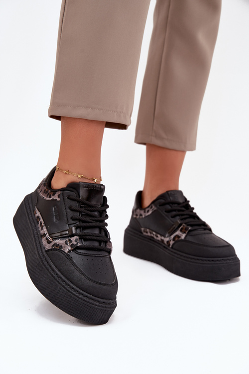 Dámske Sneakers Na Platforme Big Star SS274358 Leopardie Čierne