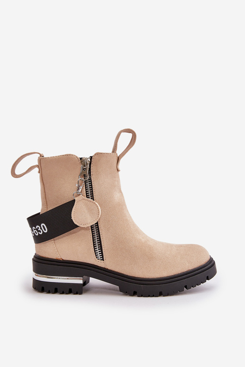 Dámské zateplené kozačky na zip Béžová Calvaro