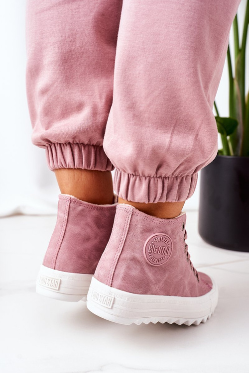 Dámské Kožené Teplé Tenisky Big Star EE274113 Růžové