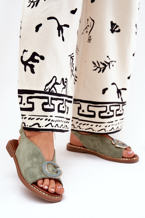 Ploché sandály se zdobením zelené Haliones