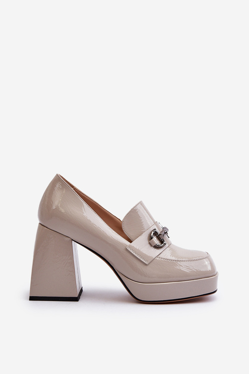 Lakové dámské polobotky na podpatku šedé D&A MR38-906