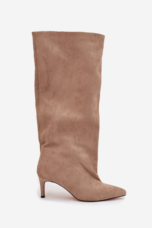 Nazouvací dámské kozačky na jehlovém podpatku béžové Taffine