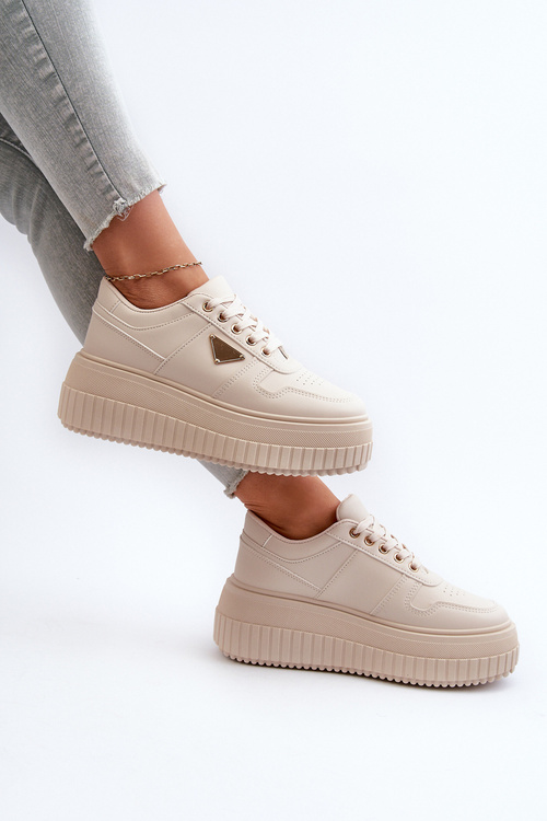 Dámské tenisky z eko kůže na masivní platformě světle béžové Chrisstin