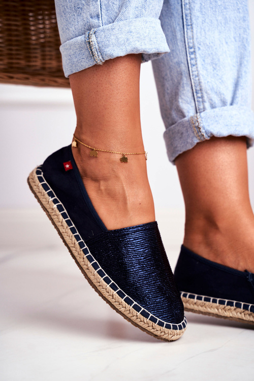 Dámske espadrilles prepletené námornícke modré podrážky veľkej hviezdy DD274A147