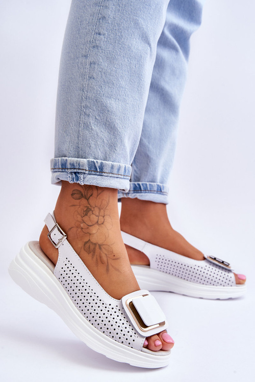 Kožené sandále s otvoreným dielom S. Barski bn291 biela