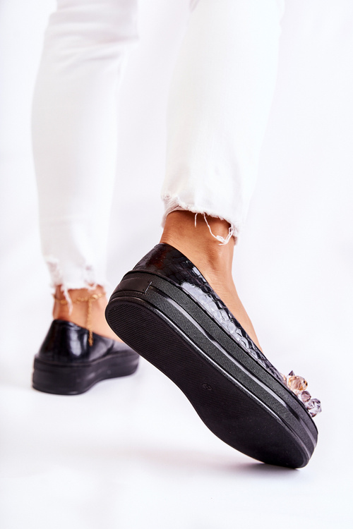 Kožené Baleríny Na Platformě S Ornamentem Černá Beriette