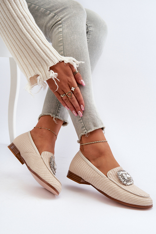 Dámské mokasíny na ploché podrážce s přezkou béžové D&A MR38-676