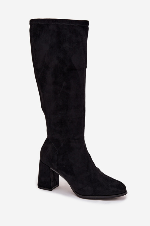 Dámske čižmy na podpätku z eko semišu čierne Yelisse