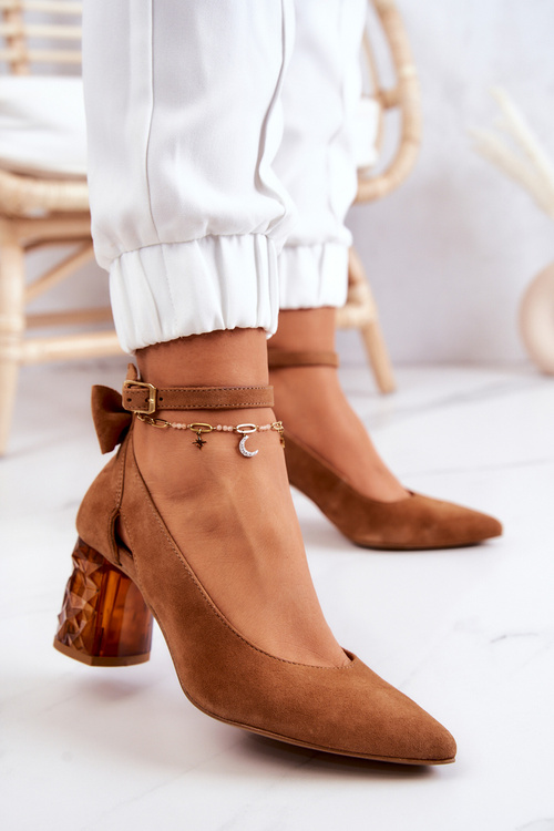 Semišové lodičky s mašličkou Maciejka 05059-29 Hnědá