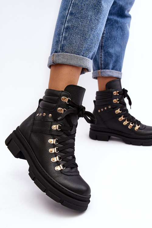 Dámske kožené topánky čipky -up topánky Zazoo K01 čierna