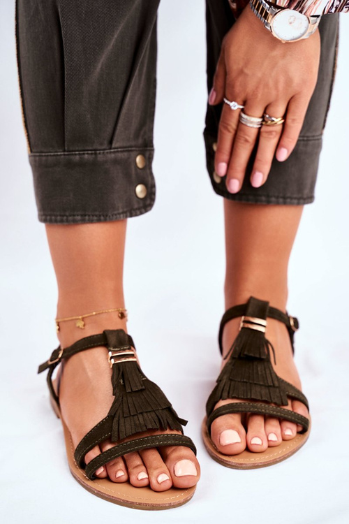 Dámske sandále byt semiš boho olivový lucy