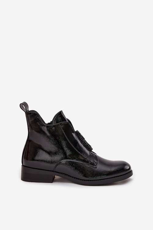 Lakované zateplené dámske čižmy s ozdobným detailom S.Барски HY52-525 Čierne