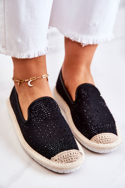 Dámské látkové espadrilky s kubickými zirkony černe Deimos