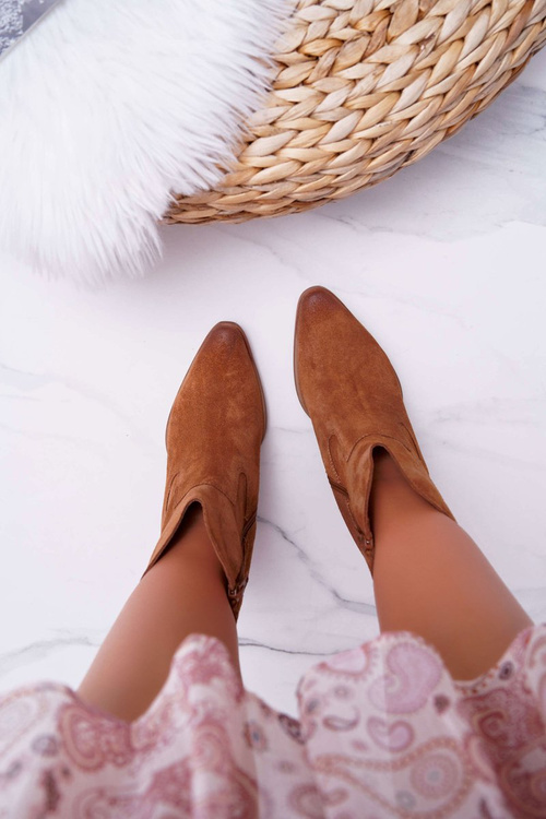 Dámské Kotníkové Boty Na Podpatku Kožené Koniak Nicole 2433