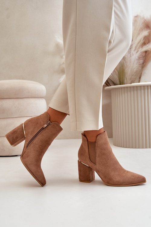 Eko Velurové Boty Na Podpatku Zateplené Hnědé Daivine