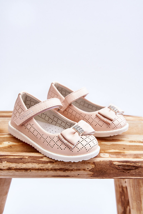 Dětské balerínky s mašlí na suchý zip růžove Halle