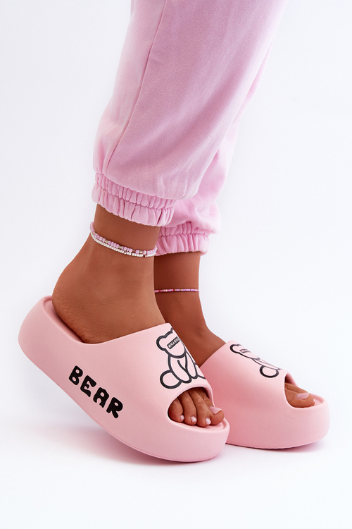 Dámske penaove papuče na masívnej podrážke s medveďom ružové Lamira