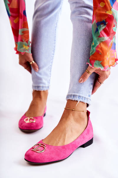 Ženské semišové baleríny s ozdobou Nicole 2746 Fuchsia