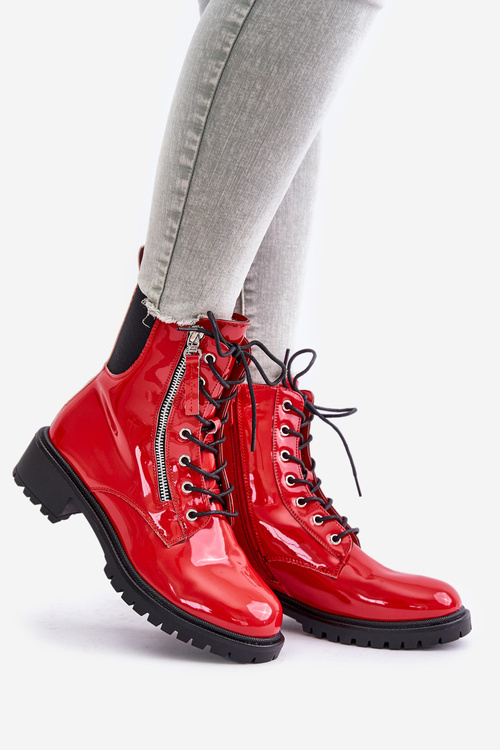 Lakované Pracovné Topánky Na Zips Zateplené Červené Ravanthia