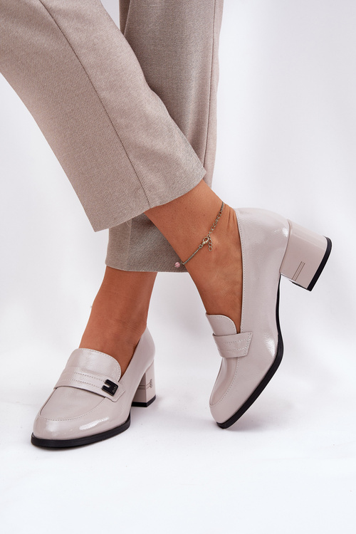 Lakované Kožené Poltopánky Dámske Na Opätku Vinceza 18105 Sivé