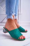 Elegantné ženské žabky na blok Green Valencia Suede Block