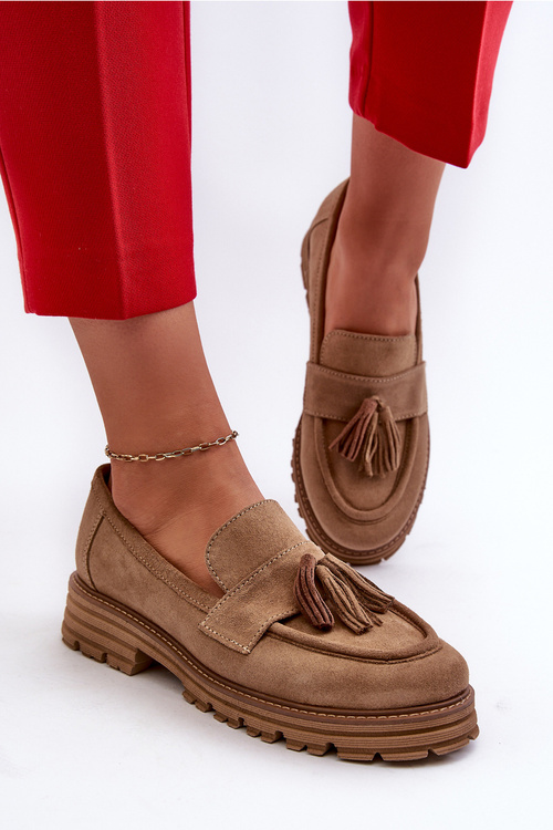 Zazoo 3469 Dámské semišové mokasíny s řasami béžové