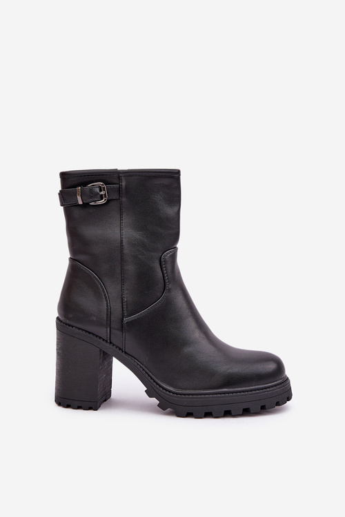 Zateplené čižmy na podpätku s prackou čierne Selavia