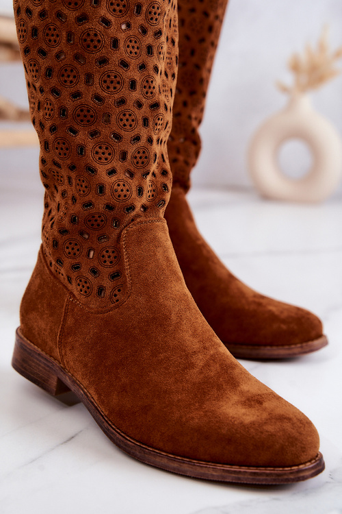 Prolamované Semišové Ploché Kozačky Camel Darnell